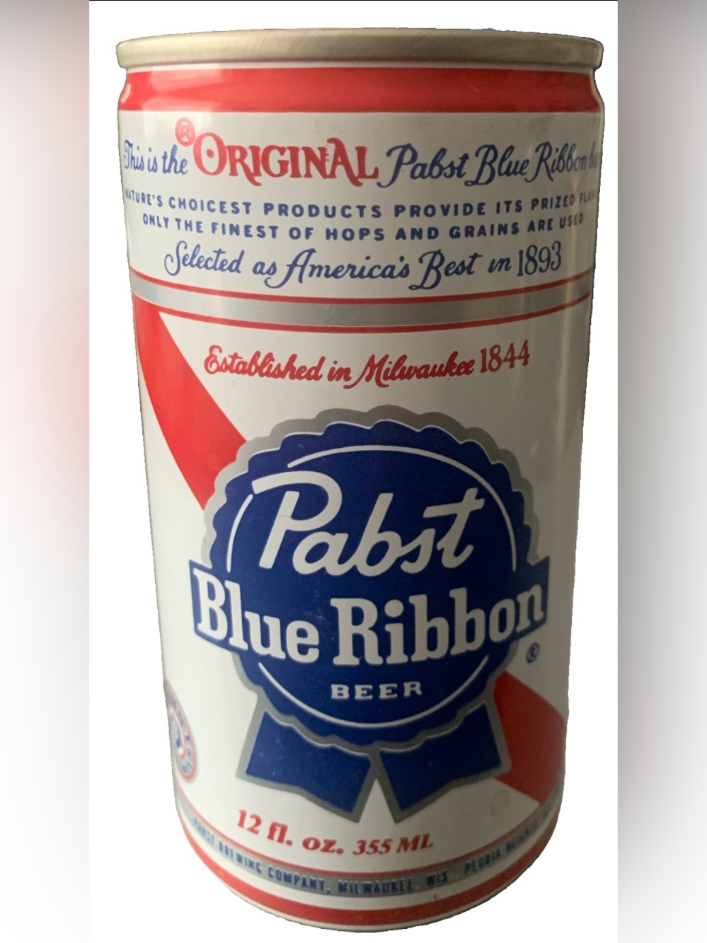 Vintage Beer Can Pabst Blue Ribbon ME VT CT Tax Tab Empty Aluminum Can